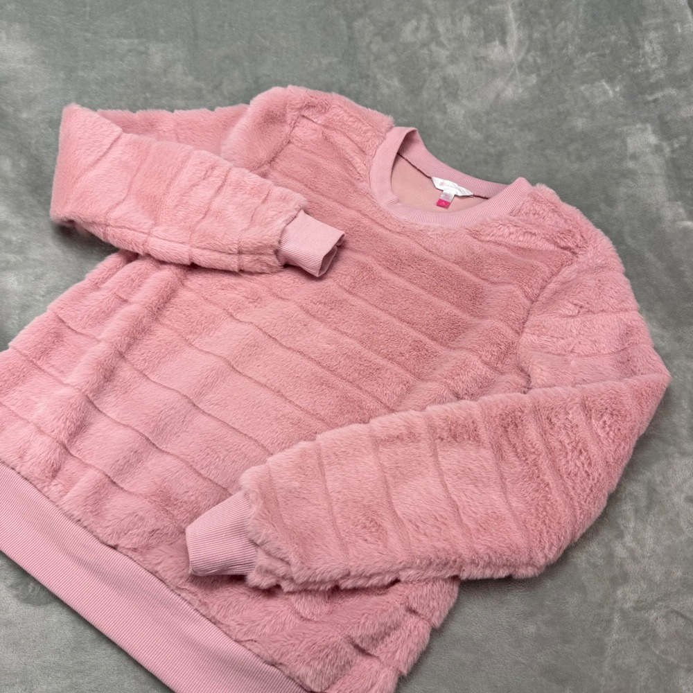 No Boundaries Pink Faux‎ Fur Striped Crewneck Pullover Sweatshirt Women's M